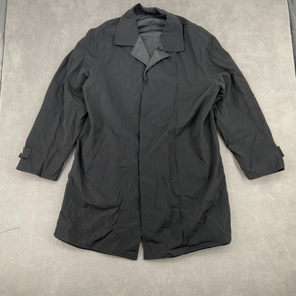 Versace Collection V2 Long Trench Coat Sz 52 Black Lana Wool Oxford Button Front
